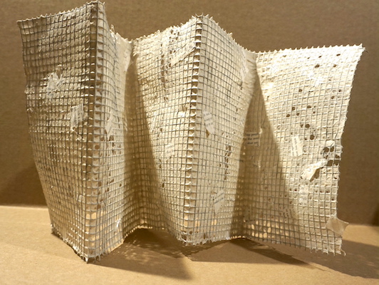 "Eviscerated Reality" Hemp fiber, pulped pages from a damaged copy of The Savage Detectives, hardware cloth, $400