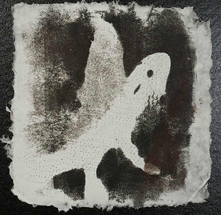 Gelatin plate monoprint. Ink on handmade flax paper, 8 in. x 8 in. $120