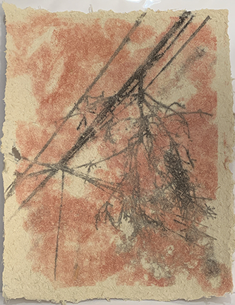 "Nature in the Balance (Red Sky)" Linen pulp paint printed on wet handmade Japanese knotweed paper, $250