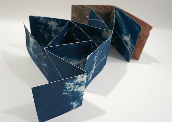 unique artist book with handmade paper and cyanotype